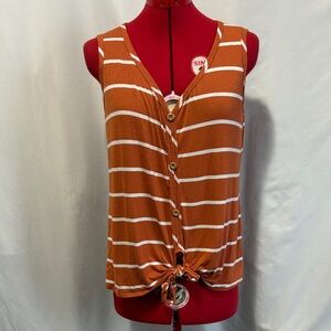 Sleeveless Button-Down Blouse in Rust Stripes